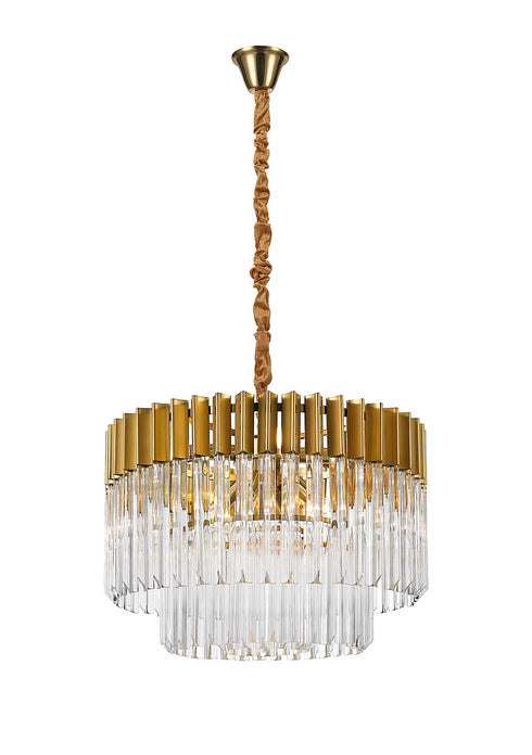 Kuna Brass/Clear Pendant Round 8 Light 60cm